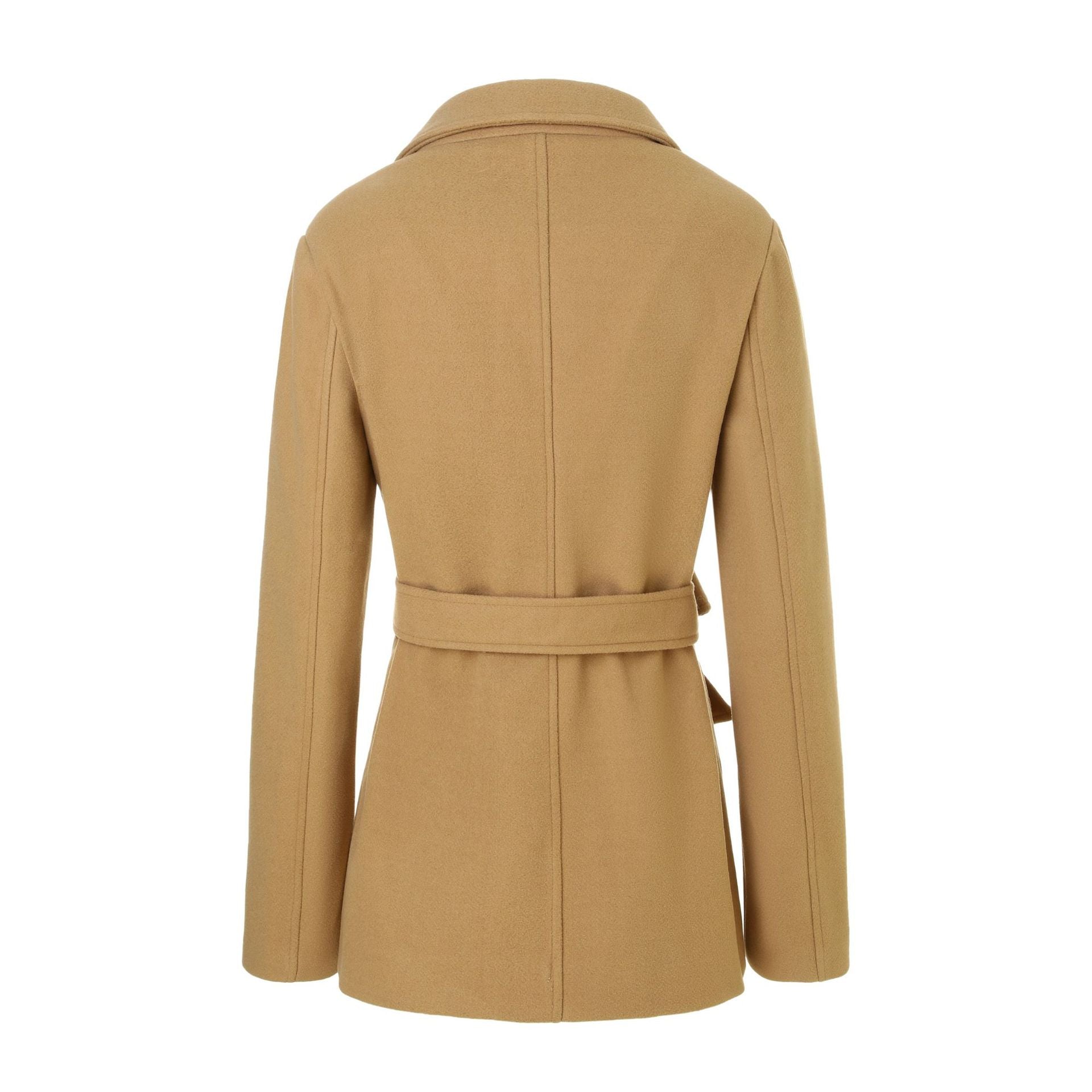 Women Tailored Short Coat with Tie Belt and Notched Collar Chichicherry