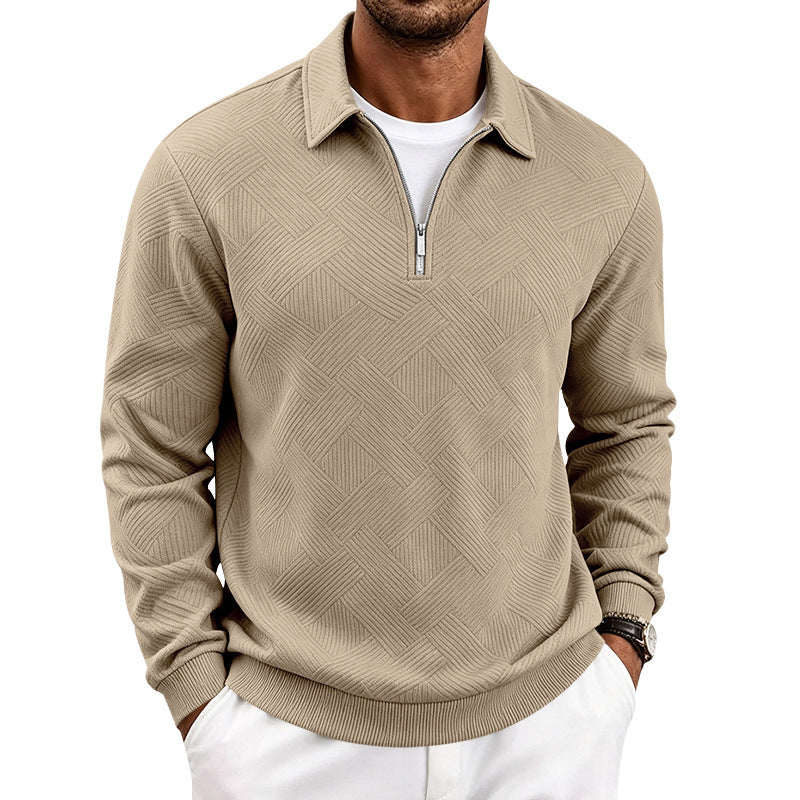 Men's half-zip pullover with geometric waffle structure Chichicherry