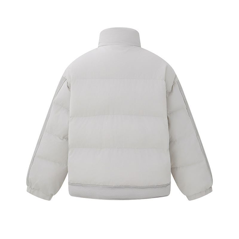 Unisex Short Cut Boxy Quilted Jacket with High Stand-Up Collar and Snap Button Placket Chichicherry