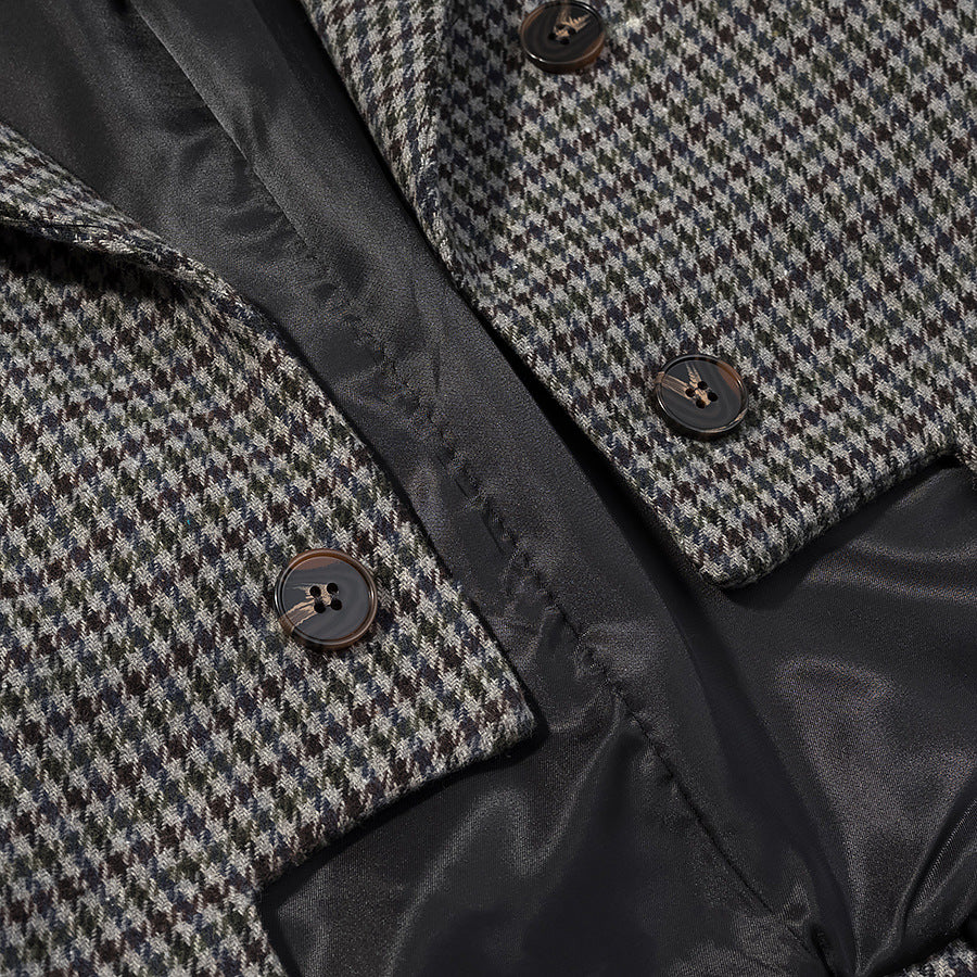 Women's Houndstooth Blazer with Tail Detail and Tailored Silhouette Chichicherry