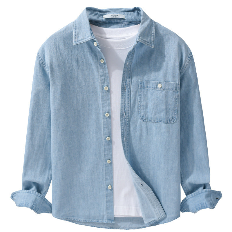 Men's denim overshirt made of cotton twill with chest pocket and contrast stitching Chichicherry