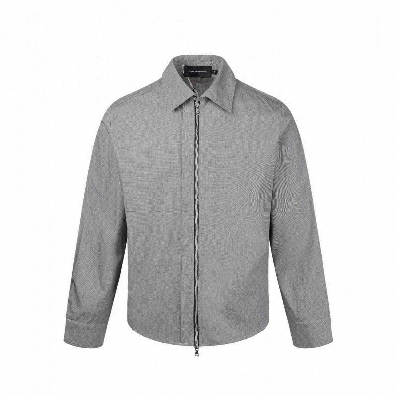 Men's Boxy Shirt Jacket with Two-Way Metal Zipper and Fine Structure Quality Chichicherry