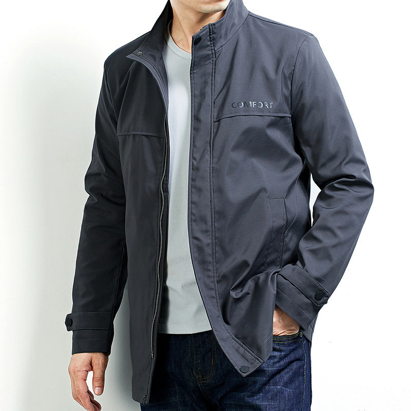 Men's Lightweight Water-Repellent Short Coat with Stand-Up Collar and Concealed Zipper Chichicherry