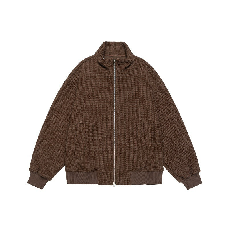 Unisex chunky knit boxy zip jacket with stand-up collar and ribbed cuffs Chichicherry