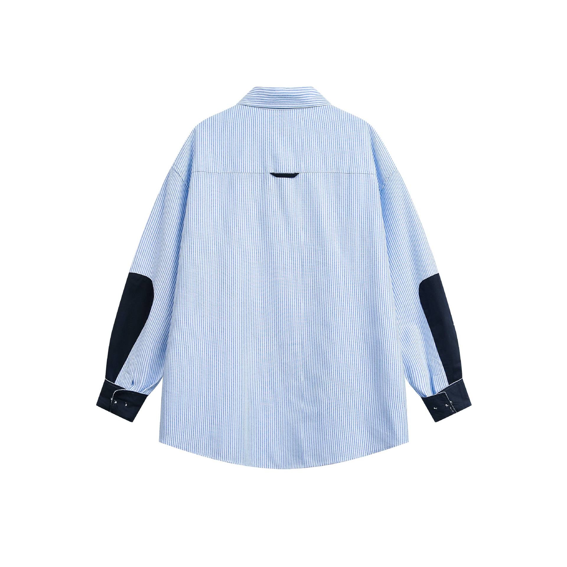 Unisex Wide Stripe Shirt in Shirt Jacket Style with Contrast Details Chichicherry