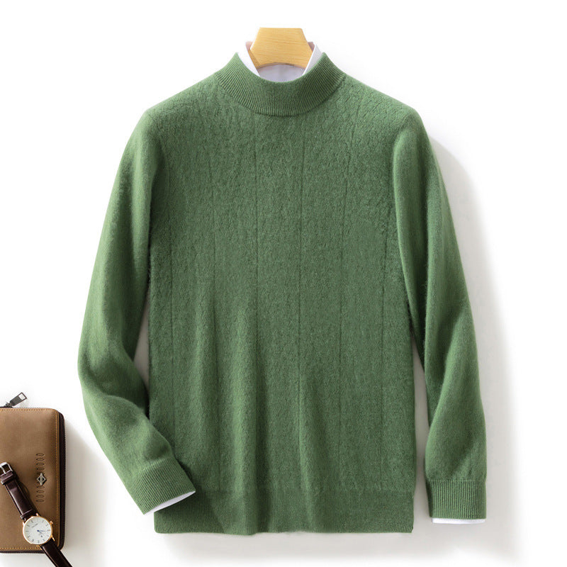 Men's fine stand-up collar sweater in cashmere look with subtle diagonal texture and narrow hem Chichicherry