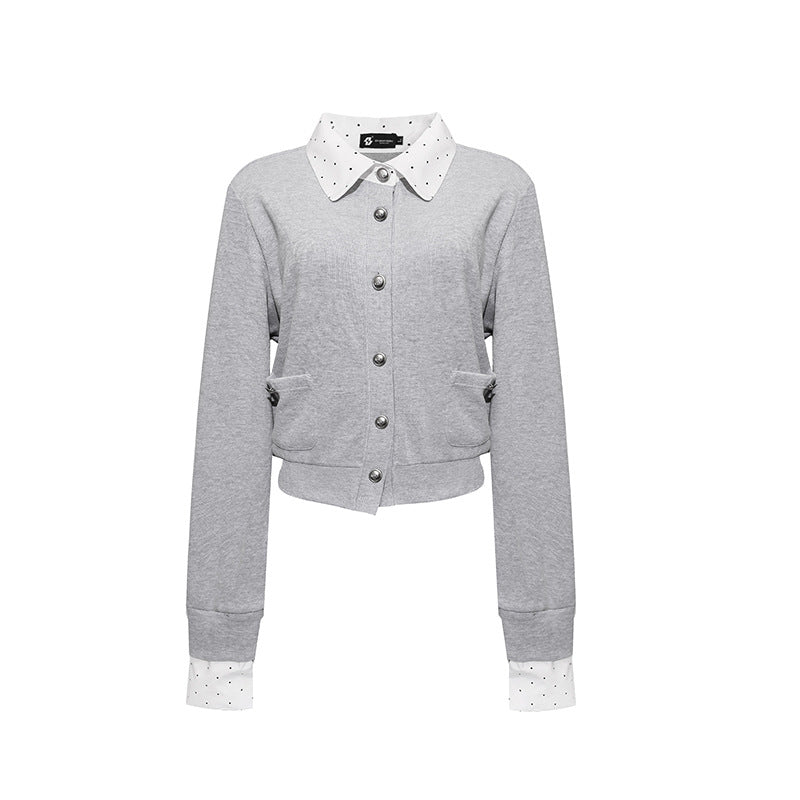 Women's button sweatshirt jacket with inserted shirt collar and cuffs Chichicherry