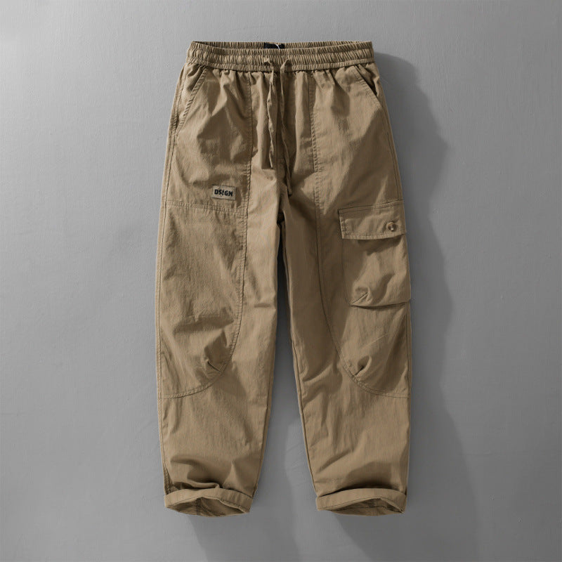 Men's Relaxed Cargo Pants with Elastic Waistband, Drawstring and Versatile Leg Pockets Chichicherry