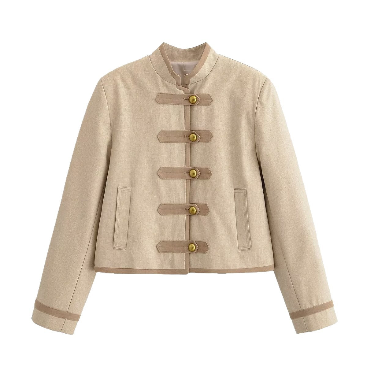 Ladies short jacket with mandarin collar and decorative toggle closures Chichicherry