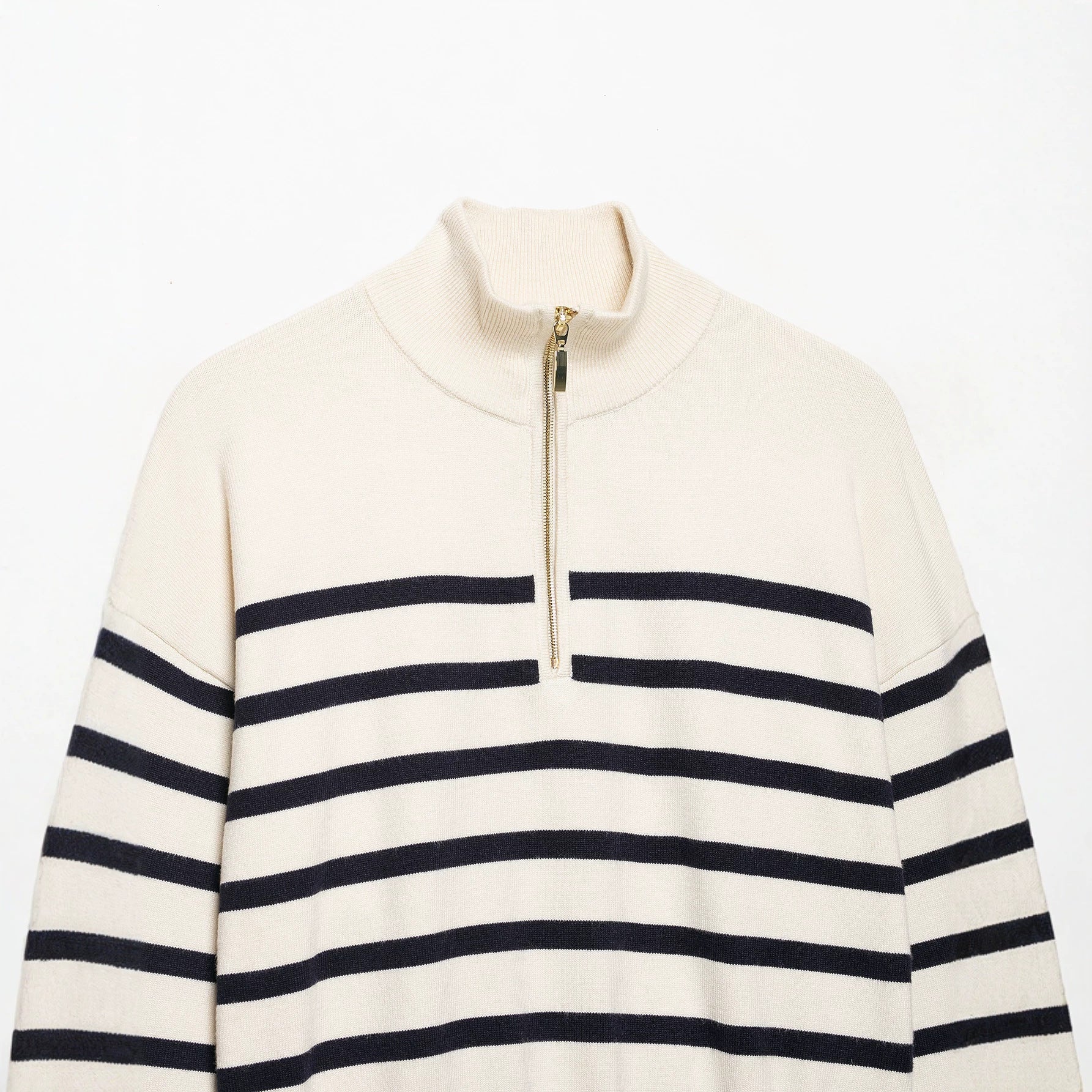 Women's Striped Half-Zip Knit Sweater with Stand-up Collar Chichicherry