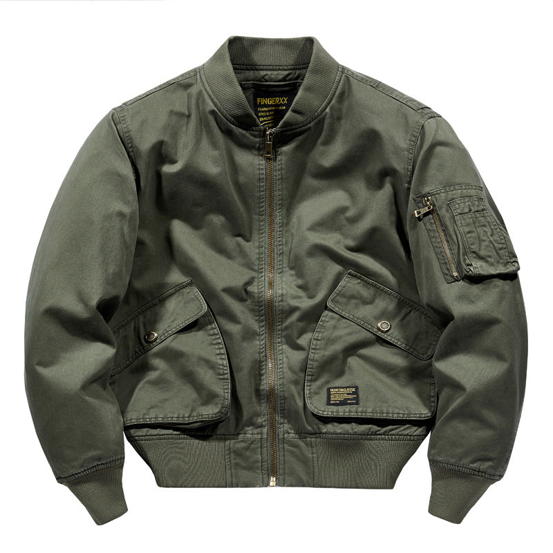 Men's Short-Cut Canvas Bomber Jacket in Utility-Field Style with Pocket Organizer Chichicherry