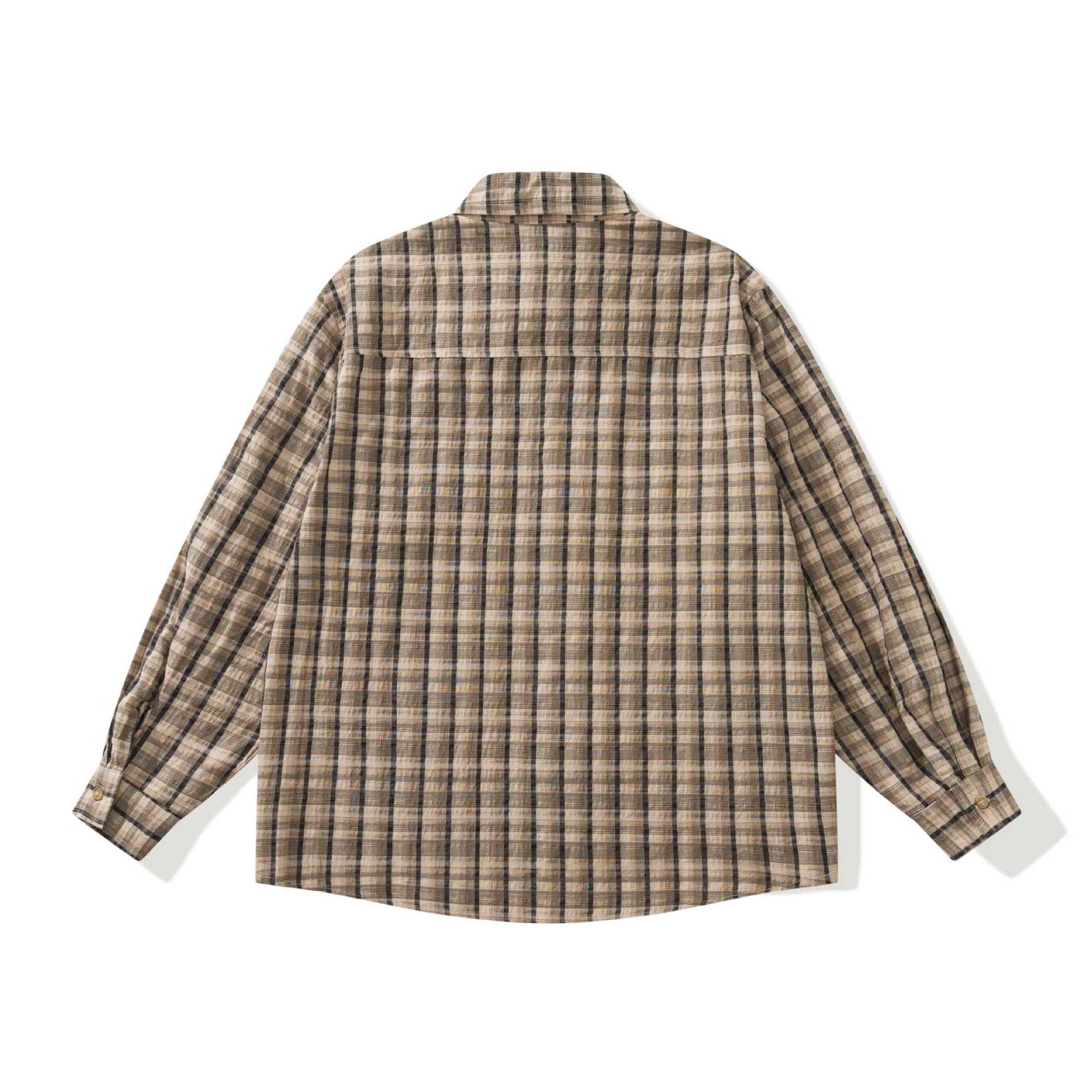 Men's Checked Linen Shirt Jacket with Patch Chest Pockets Chichicherry