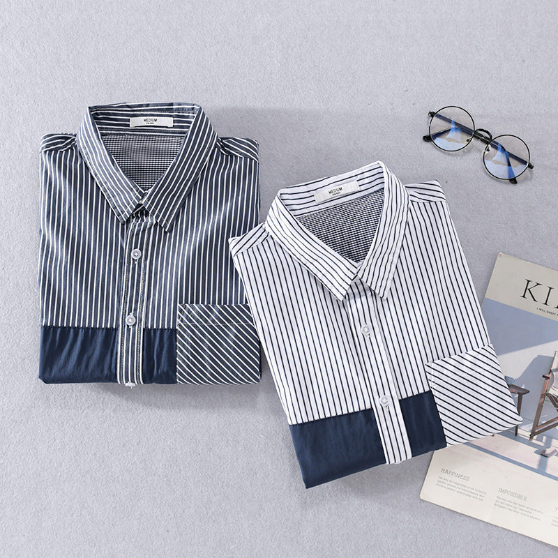 Men's Striped Overshirt with Color Block Inserts and Patch Chest Pocket Chichicherry