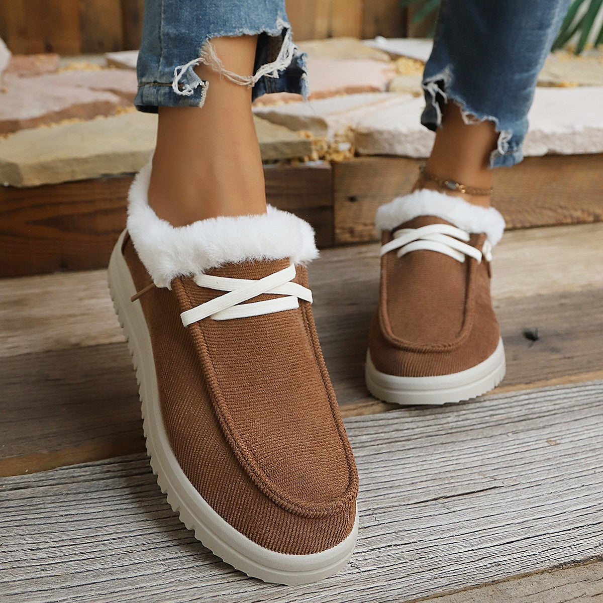 Women's Insulated Slip-On Mules with Teddy Lining and Textured Platform Sole Chichicherry