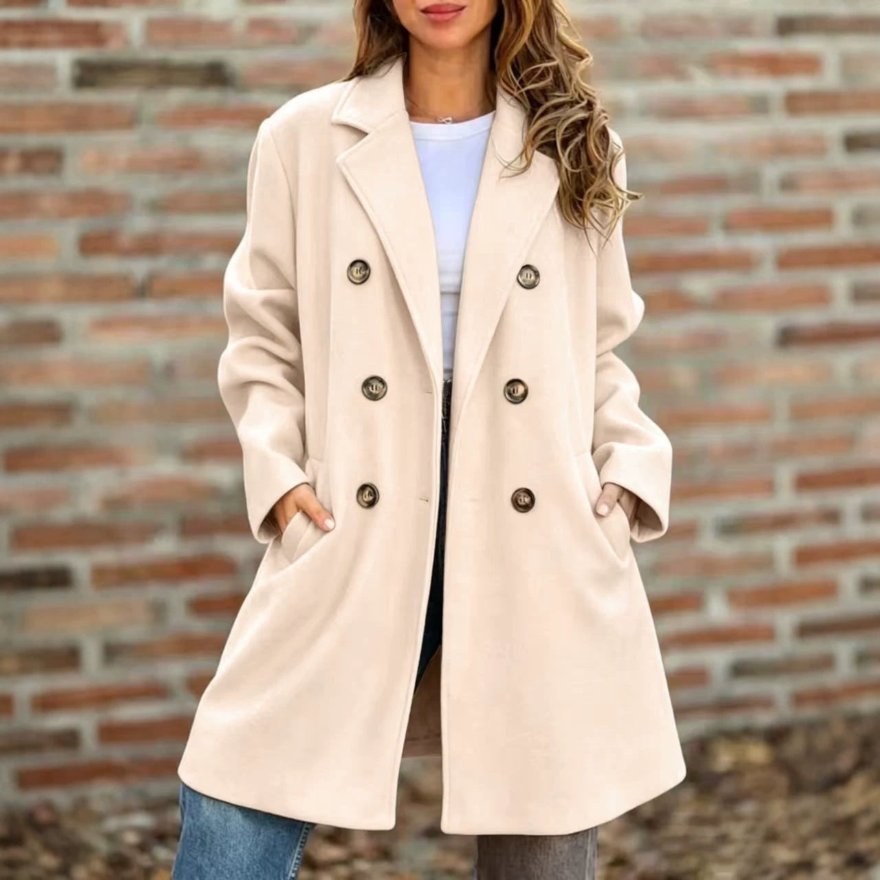 Women's mid-length double-breasted coat in a relaxed oversized fit with lapel collar Chichicherry