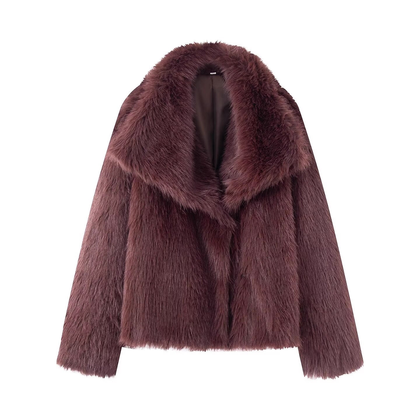Women's Short Boxy Faux Fur Coat with Generous Shawl Collar and Soft Lining Chichicherry