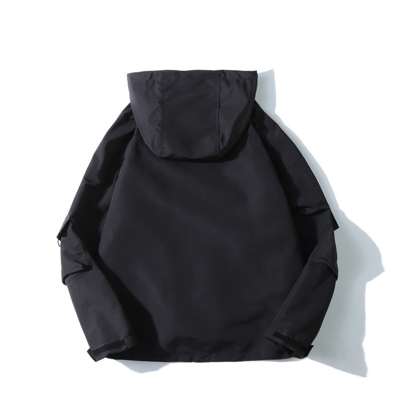 Unisex Loose-Fitting Utility Softshell Jacket with Hood and Multiple Pockets Chichicherry