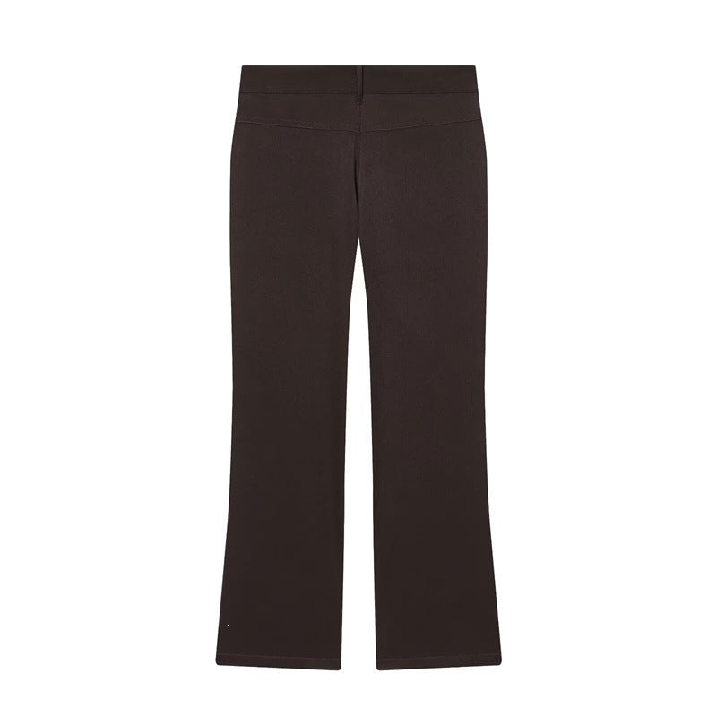 Women High-Waisted Flared Trousers with Belt Loops and Welt Pockets Chichicherry