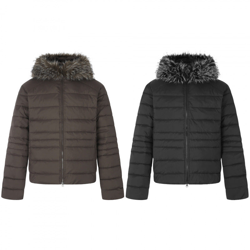 Women's short quilted hooded jacket with removable faux fur collar and thermal padding Chichicherry