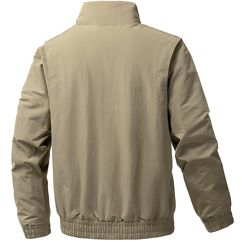 Men's Windproof Utility Bomber Jacket with Stand Collar, Elastic Cuffs, and Concealed Zipper Chichicherry