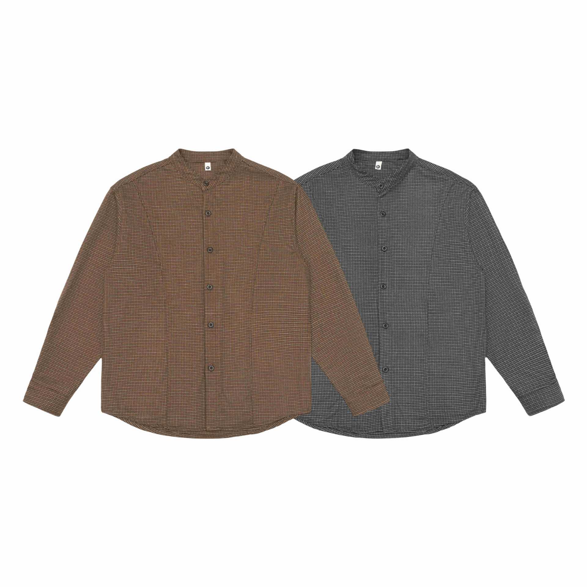 Unisex Oversized shirt jacket with stand-up collar, Glen check pattern and rounded hem Chichicherry