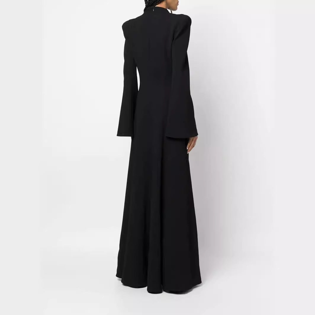 Women's maxi dress in blazer style with pronounced shoulder pads, tailored silhouette and high leg slit Chichicherry
