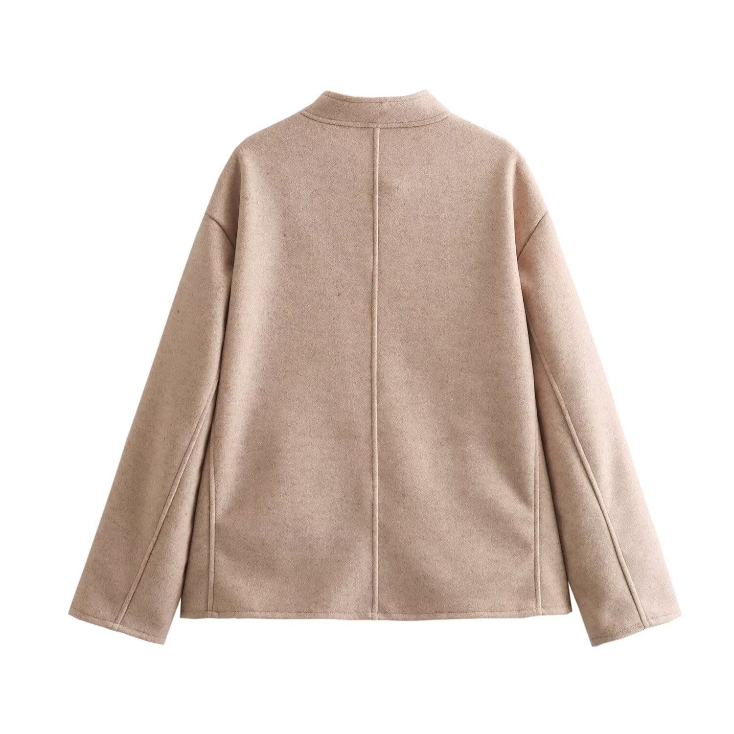 Ladies' short jacket in wool blend with round neck, oversized fit and large patch pockets Chichicherry