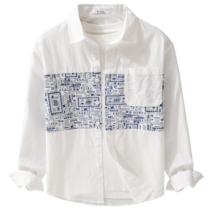 Men's Long Sleeve Shirt with Graphic Chest Panel and Patch Chest Pocket Chichicherry