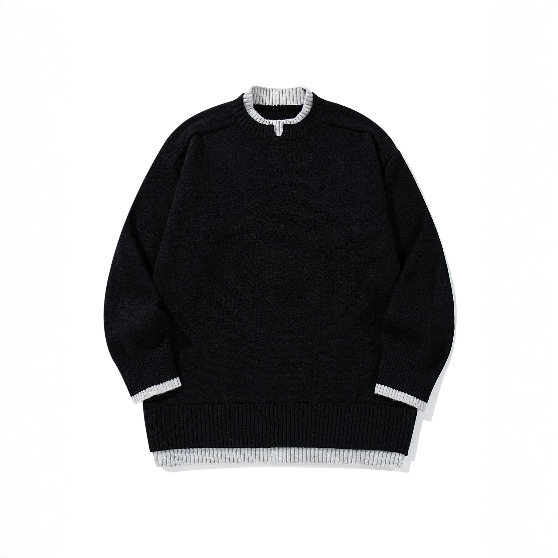Ladies Oversize Knit Sweater with Contrasting Ribbed Collar and Extended Hem Chichicherry