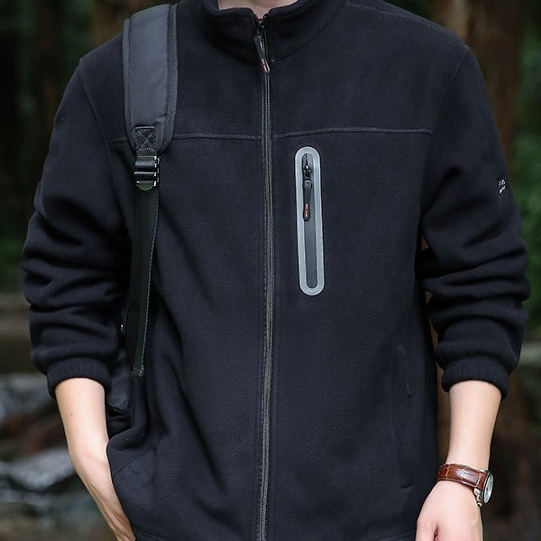 Men's Breathable Microfleece Jacket with Water-Repellent Chest Zip Placket and Stand-Up Collar Chichicherry