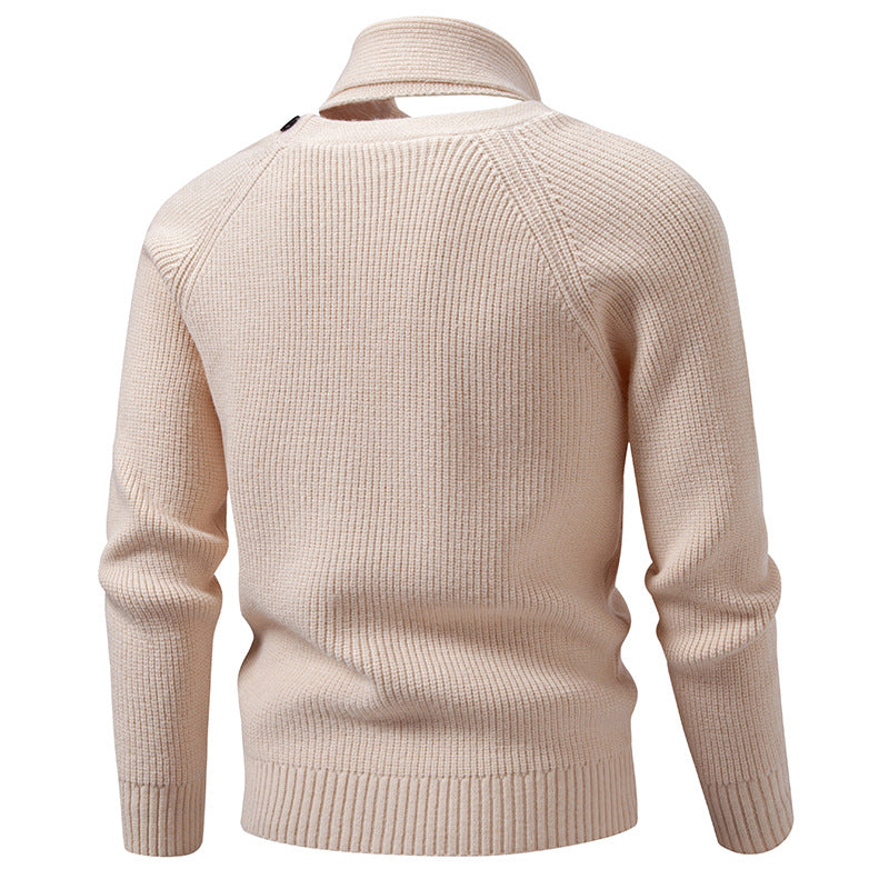 Men's knitted sweater with integrated funnel collar scarf and button detail Chichicherry