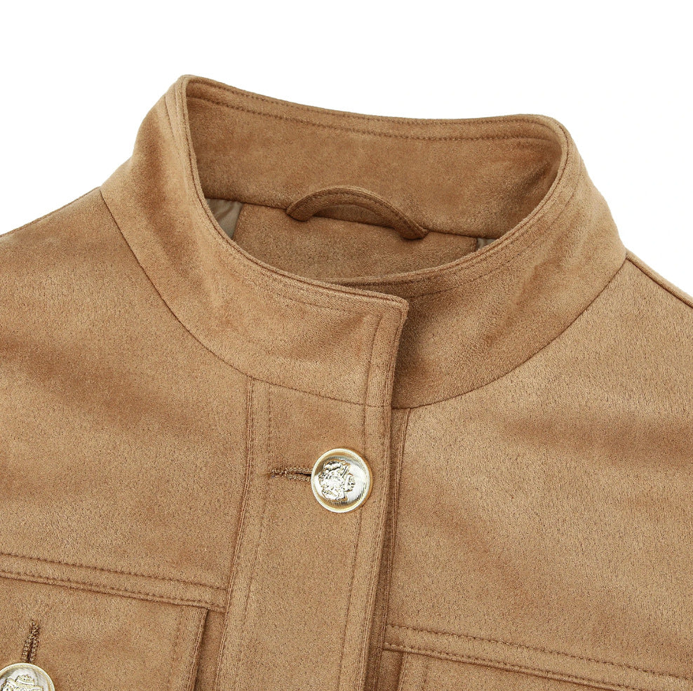 Women’s short jacket made of suede look with stand-up collar and patch pockets Chichicherry