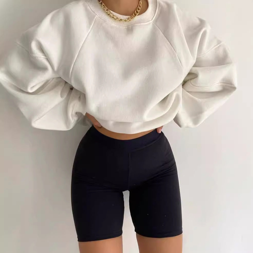 Damen Komfort-Loungewear Kombination Oversize-Sweatshirt mit High-Waist Biker-Shorts Chichicherry