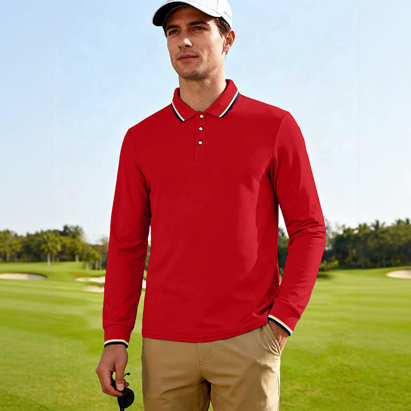 Men's Long-Sleeved Performance Golf Polo Shirt with Contrast Collar Chichicherry