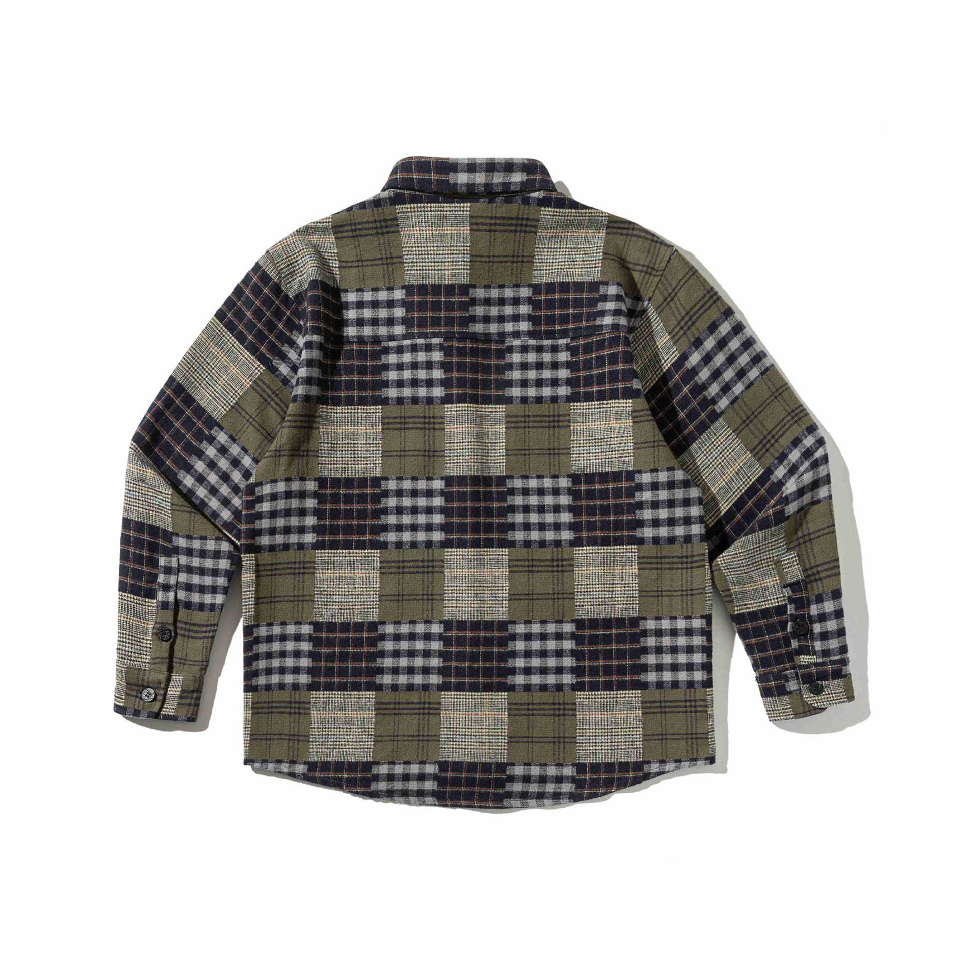 Men's Checked Patchwork Flannel Overshirt with Chest Pocket Chichicherry