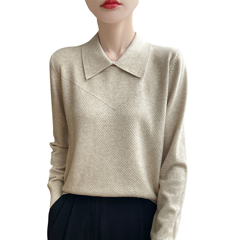 Women's knitted sweater with shirt collar and textured front Chichicherry