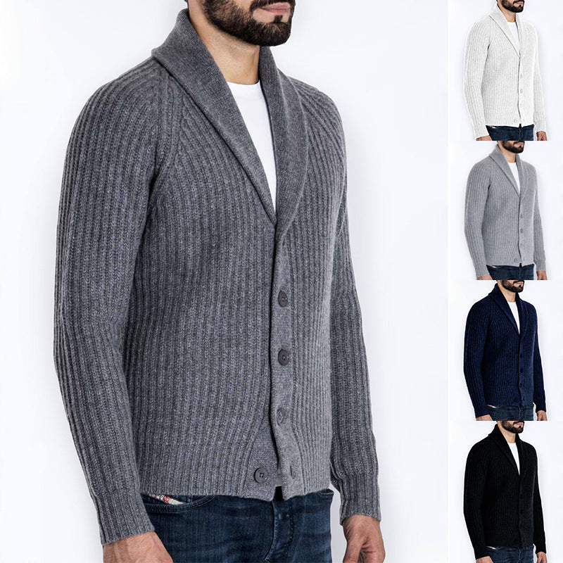 Men's ribbed cardigan with shawl collar and continuous button placket Chichicherry