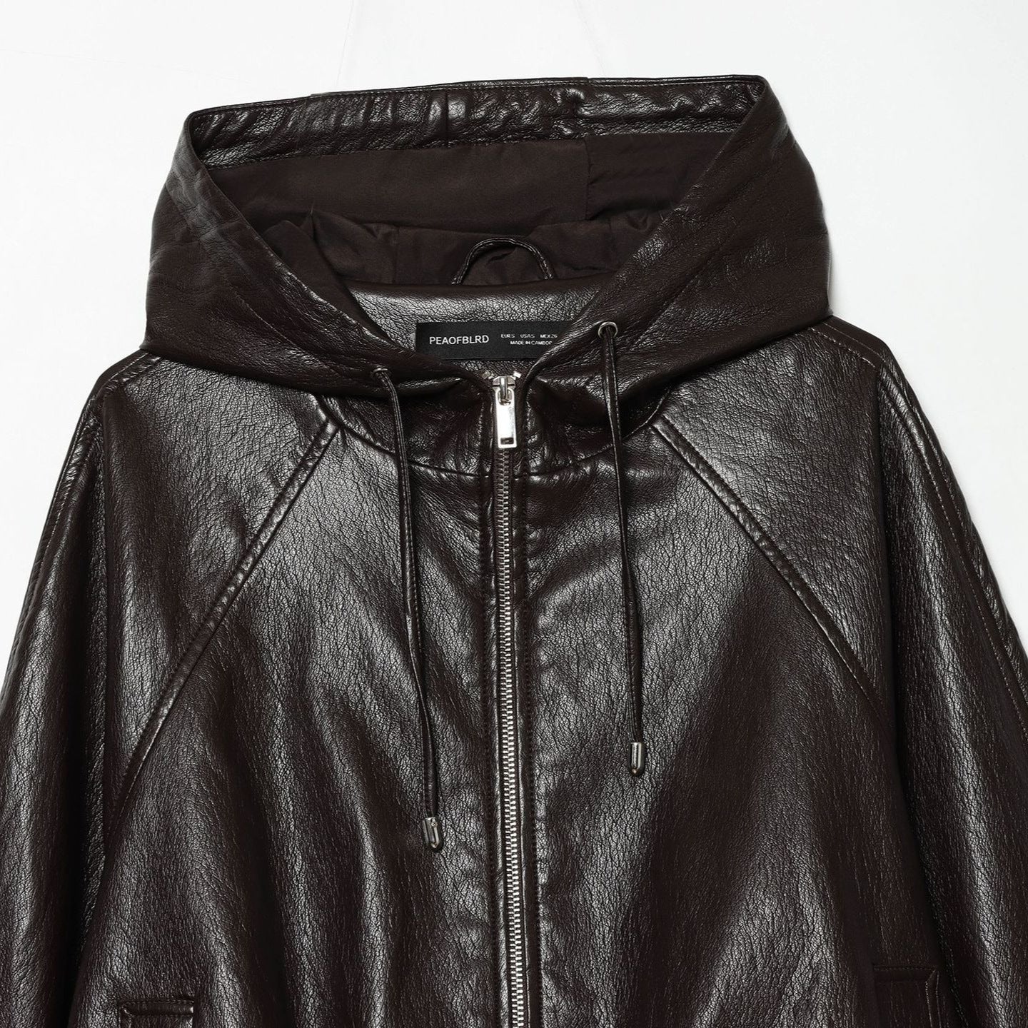 Women's Short Hooded Leather Look Bomber Jacket with Drawstring Hem Chichicherry