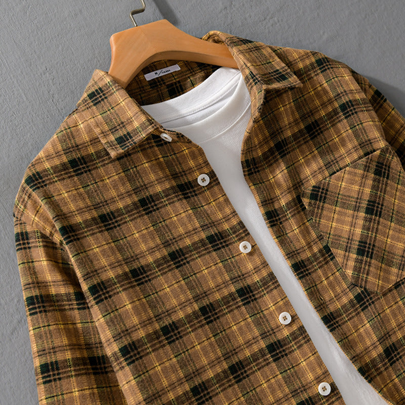Men's Checked Flannel Overshirt with Soft Texture and Patch Chest Pocket Chichicherry