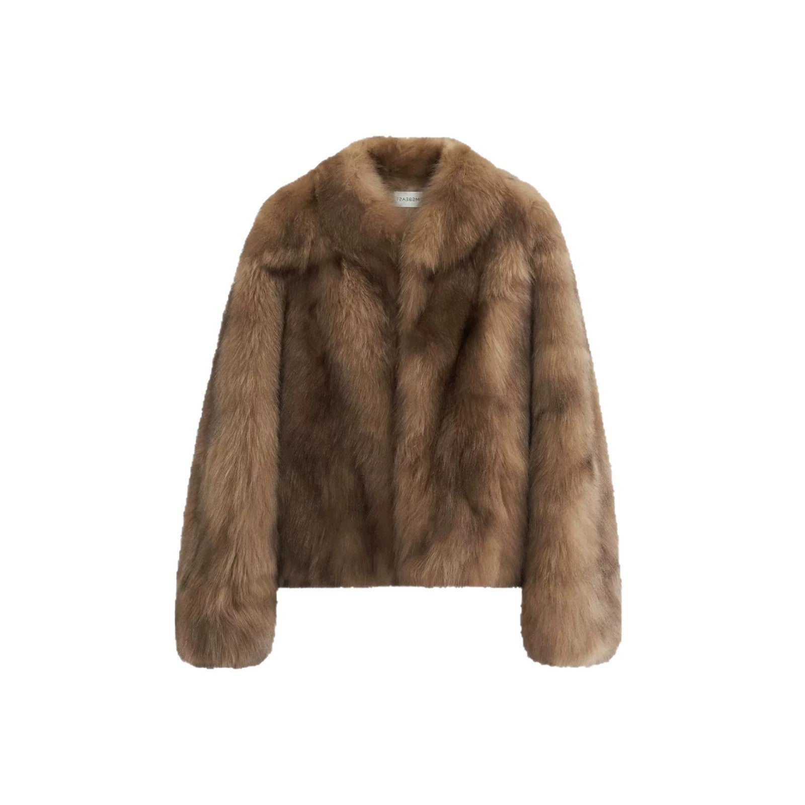 Women’s short coat made of high-pile faux fur with a tailored boxy cut and voluminous shawl collar Chichicherry