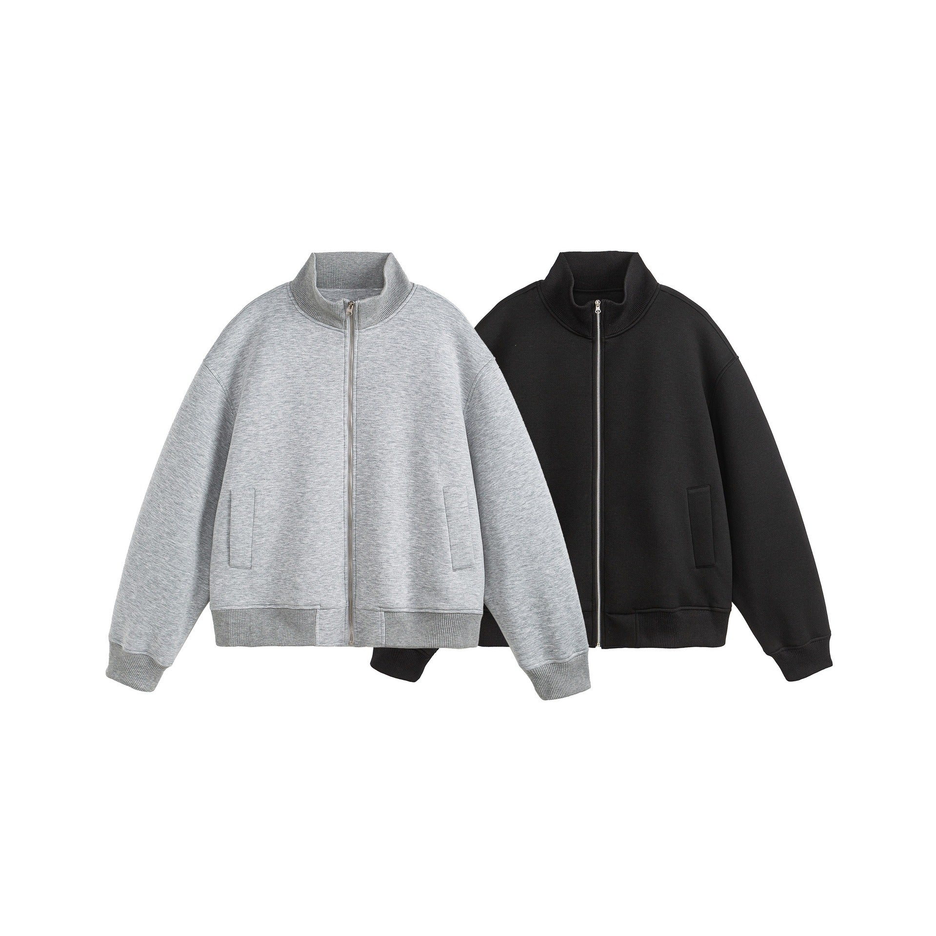 Unisex Boxy-Zip Sweat Jacket with Funnel Neck and Ribbed Cuffs Chichicherry