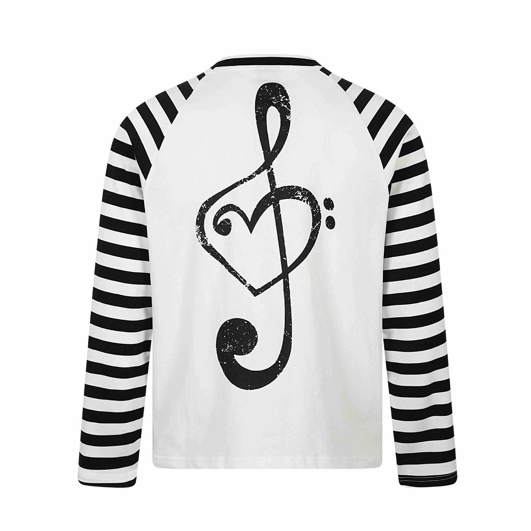 Unisex Long-Sleeve Raglan Longsleeve with Music Print and Striped Sleeves Chichicherry