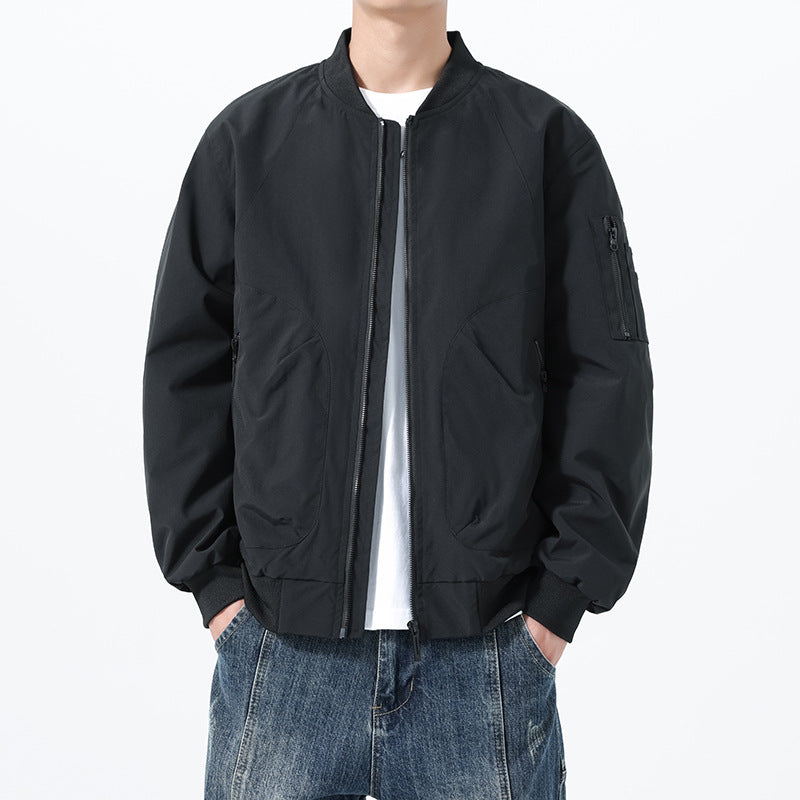 Men's Lightweight Bomber Jacket in Utility Style with Arm Pocket and Ribbed Cuffs Chichicherry