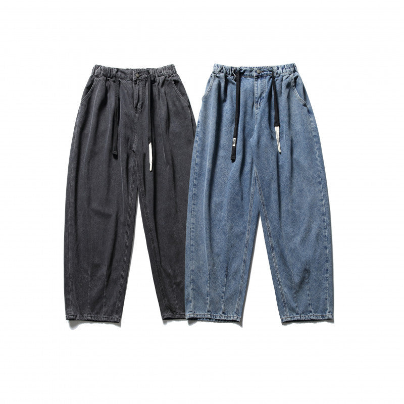 Unisex Wide Baggy Jeans with elastic waistband, drawstring and patch back pockets Chichicherry