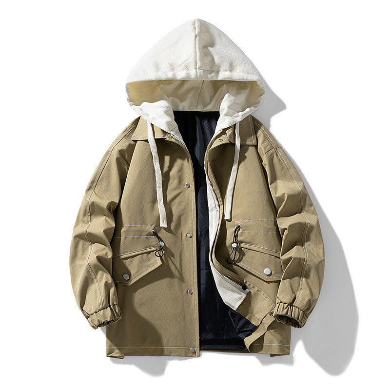 Men's utility field jacket with contrasting hood, adjustable hem and large patch pockets Chichicherry
