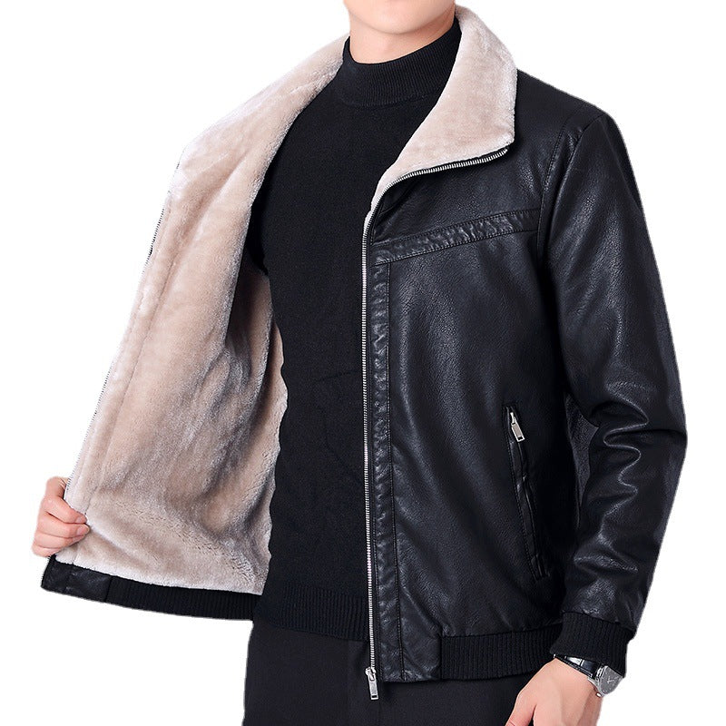 Men's padded faux leather bomber jacket with Sherpa collar and warming teddy lining Chichicherry