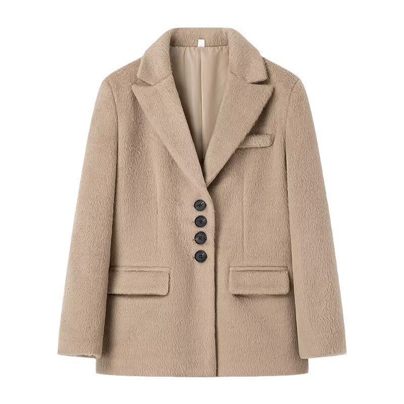 Ladies short blazer with textured faux fur look and lapel collar Chichicherry