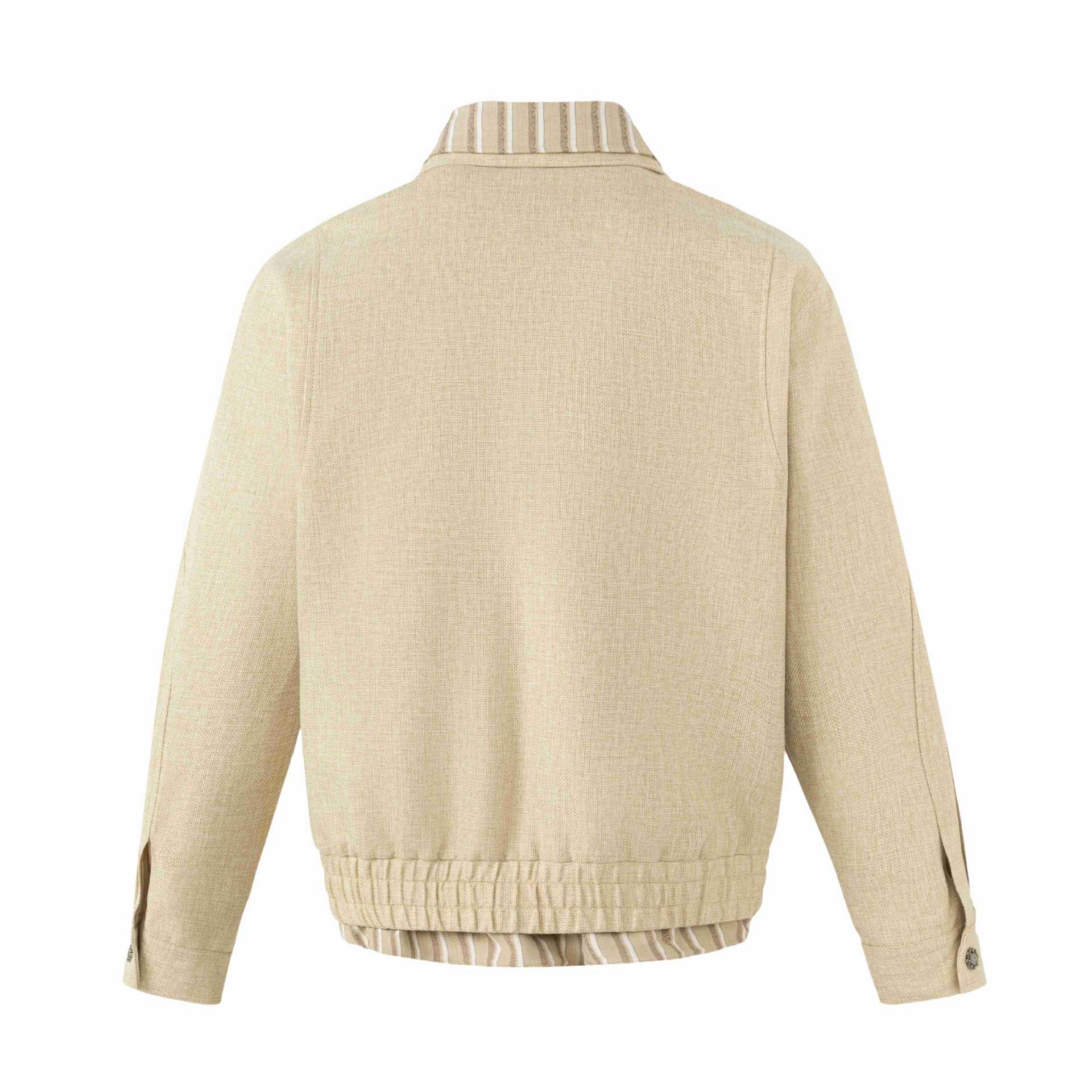 Women's Lightweight Boxy Blouson Jacket in Linen Look with Striped Inner Collar Chichicherry