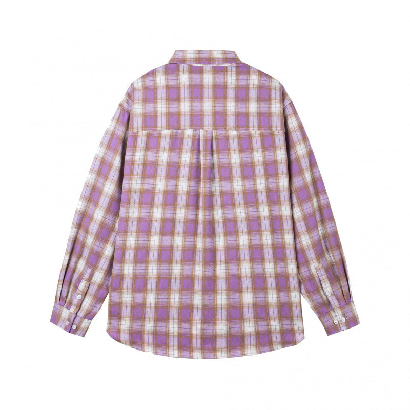 Women's Oversized Checked Flannel-Look Shirt with Rounded Hem and Chest Pocket Chichicherry