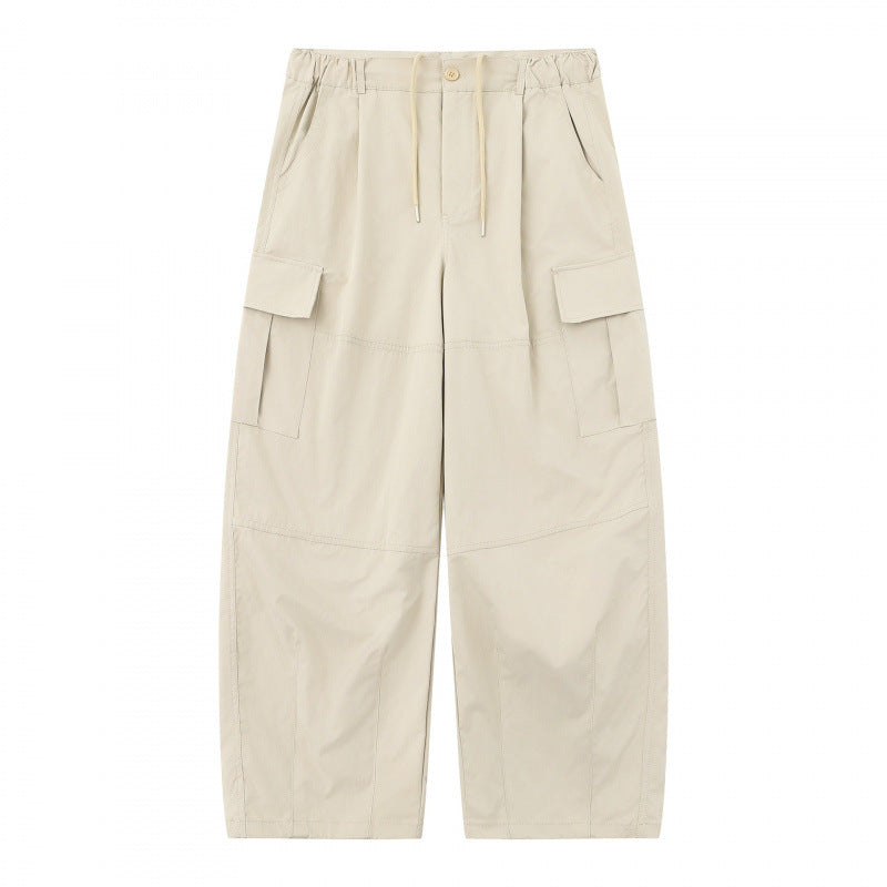 Men's loose-fitting cargo pants with high waistband, drawstring, and patch flap pockets Chichicherry